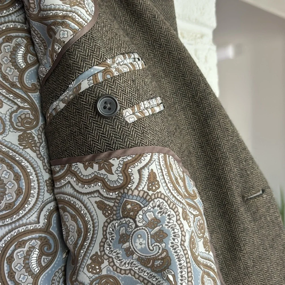 Alan Flusser Herringbone Wool Cashmere Blend Sport Coat 44R